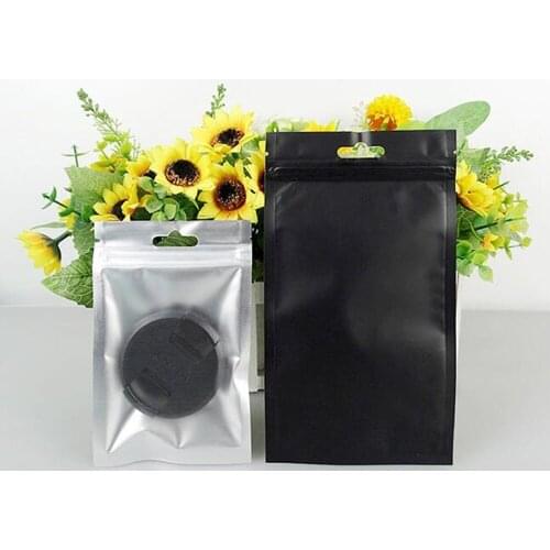 DHL 10*18cm(3.9"*7.1") Black Aluminum Foil Zipper Poly Packing Bag W/ Hang Hole Reclosable Front Clear Ziplock Storage Pouches