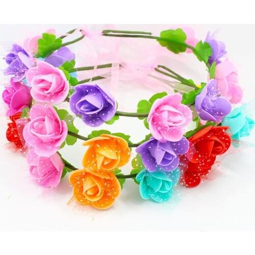 Girls Flower Garlands Wreath Bohemian Vine Adjustable Wedding Yarn Garland Sweet Hair Bands Accessories For Beach Mermaid Swim
