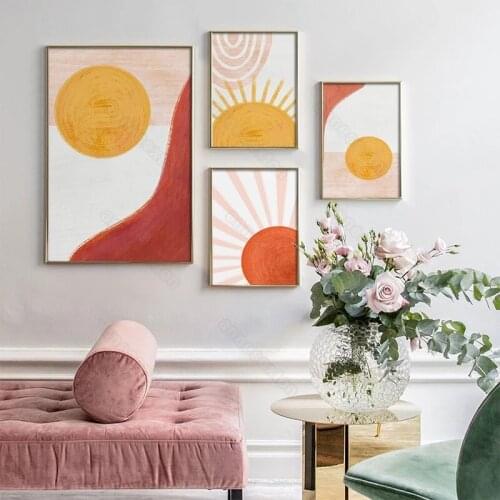 Nordic Style Canvas Painting Poster Print Yellow Red Sun Door Geometric Patterns for Living Rooms Bedroom Gallery Wall Decoratio
