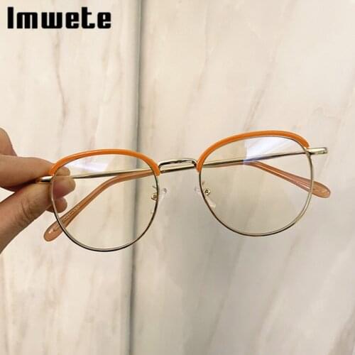 Imwete Metal Glasses Frames Women Brand Designer Round Sun Glasses Men Vintage Computer Spectacles Female UV400 Gold Half Frame