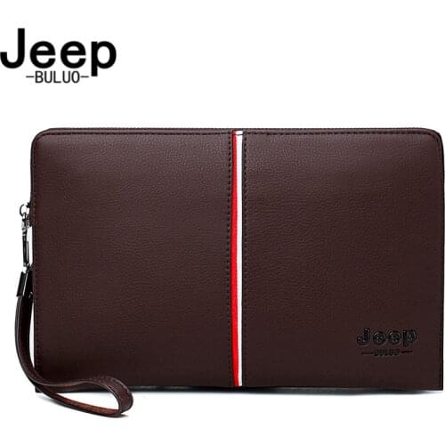 JEEP BULUO Business Casual Handbag Brand Luxury Mens Clutches Bags For Phone High Quality Spilt Leather Wallet Large Capacity