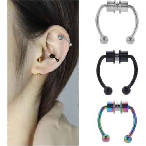 5 Pcs Fake Septum Piercing Magnetic Horseshoe Nose Ring Non Piercing Clip Stainless Steel Reusable Nose Hoop Jewelry