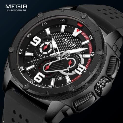 Megir Military Sport Mens Watches 2020 Luxury Silicone Strap Waterproof Wristwatch Luminous Chronograph Quartz Watches for Men