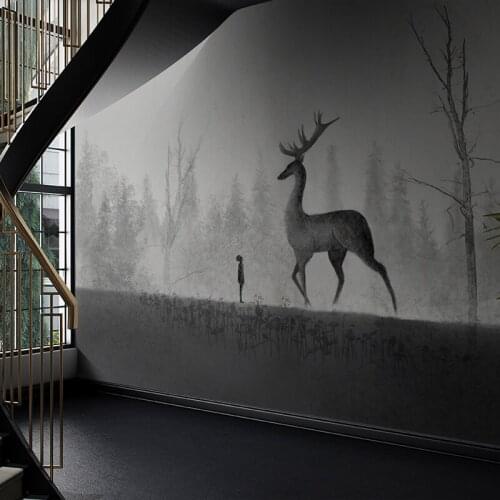 MASAR light gray landscape animal murals personalized custom background wall paper art space decoration wallpaper Morning deer