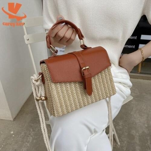 CAREY KEY Fashion PU Straw Bag Ladies Handbag 2021 Summer New Vintage Rattan Shoulder Bags Bohemia Beach Travel Messenger Bag
