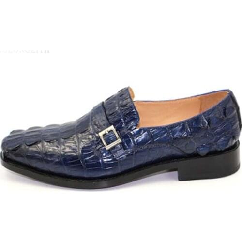 Hubu high-end crocodile shoes pure manual blue crocodile leather tail men shoes fashion men leather shoes male shoes