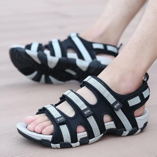 Mens Summer Sandals Hook and Loop Shoes 2021 Summer Fashion Waterproof Anti Slip Soft Roman Mens Casual Beach Shoes