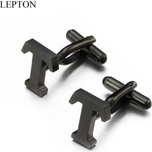 Lepton Stainless steel Letters T Cufflinks for Mens Black & Silver Color Letters T of alphabet Cuff links Men Shirt Cuffs Button