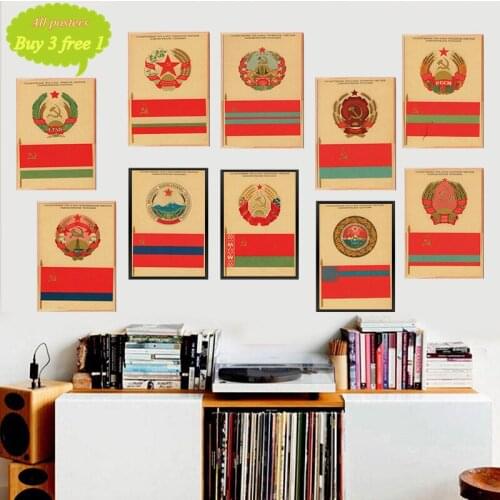 National flag and emblem of the Republic Soviet poster Kraft Paper Painting Bar Cafe Living Room Home Decor Wall Sticker