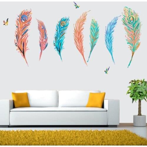 New wall stickers painted oil painting creative color feathers living room bedroom decoration painting stickers