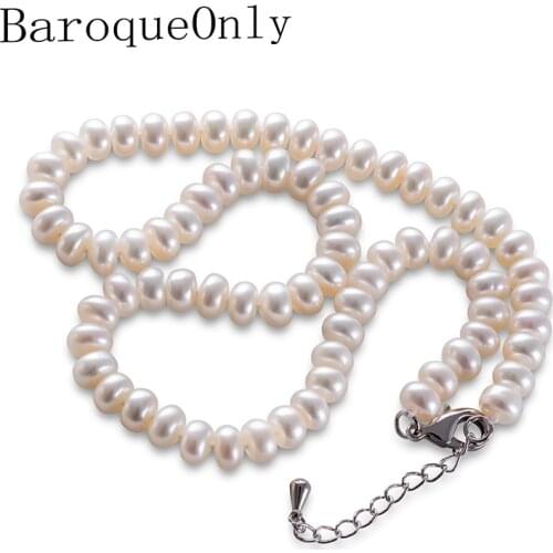 BaroqueOnly White Natural Freshwater Pearl Necklace 8-9mm Necklace Beads Jewelry 40cm/45cm/50cm Length Necklace For Women Gifts
