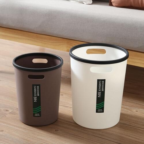 Plastic Household Trash Can Without Lid Press Ring Bathroom Kitchen Bedroom Large Trash Can