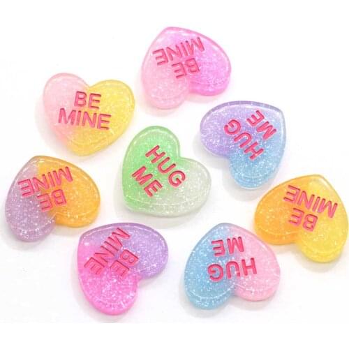 Rainbow Gradient Glitter HUG ME Heart Resin Flatback Cabochon Scrapbooking For Phone Decor Embellishment DIY Accessories