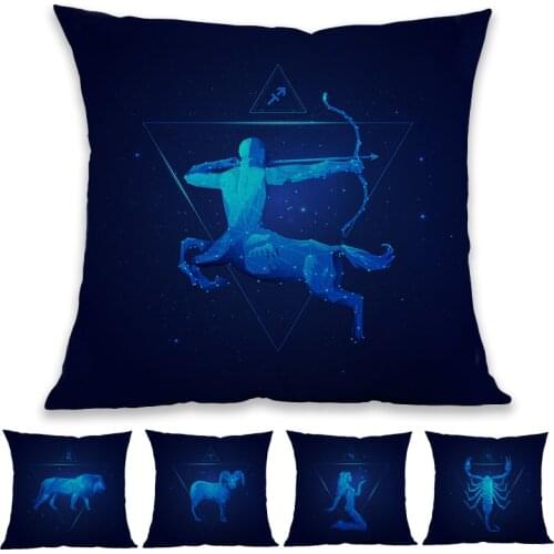 Navy Blue Twelve Constellations The Signs Of The Zodiac Horoscope Pattern Pillow Case Home Car Sofa Decorative Cushion Cover
