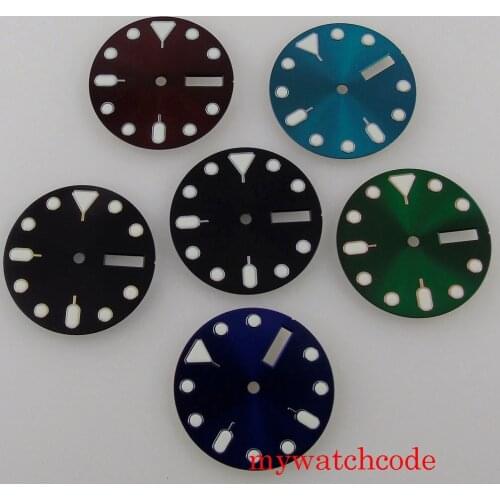 High Quality 28.5mm Watch Dial Green Luminous For NH36A Automatic Movement Fit 3 o'clock crown 3.8 o'clock Crown Date Day Window