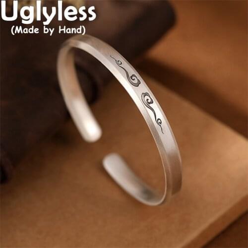 Uglyless Thai Silver Lucky Clouds Ethnic Bangles for Women Genuine 999 Full Silver Bangle China Chic Pure Silver Jewelry Vintage