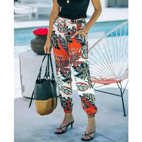 2021 Autumn Fashion Vintage Leaf Printed Pants For Women Casual High Waist Bohemia Loose Trousers Ladies Clothes Streetwear