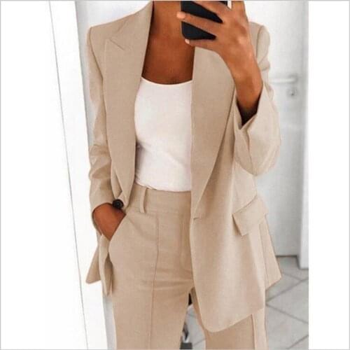 Single Button Blazer Jacket Women Long Sleeve Solid Color Jacket 2021 Autumn Elegant Tops Office Lady Slim Blazer Suit Outerwear