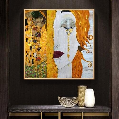 Golden Tears Gustav Klimt Paintings Reproduction Canvas Print Oil Painting Beautiful Woman Artwork for Home Cuadros Decoration