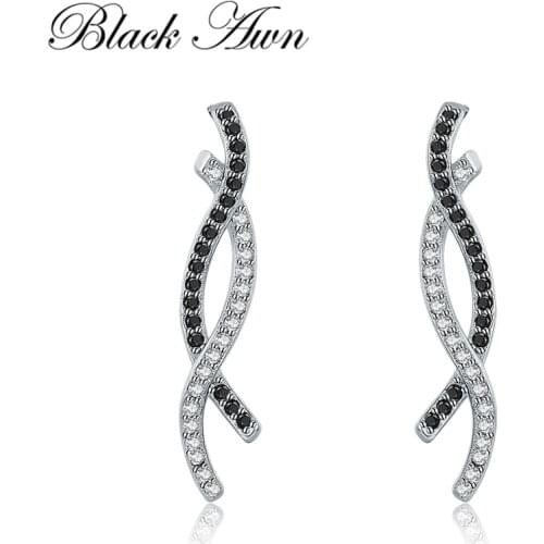 2020 New Black Awn Romantic 925 Sterling Silver Jewelry Natural Party Stud Earrings for Women Bijoux T215