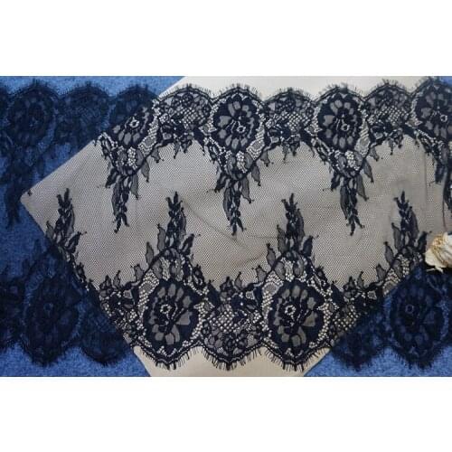 3M/Lot 37cm 14.6"Wide France Eyelash Lace Fabric High Quality Tulle Lace 2017 Dresses Lace Black/White 2 Colors