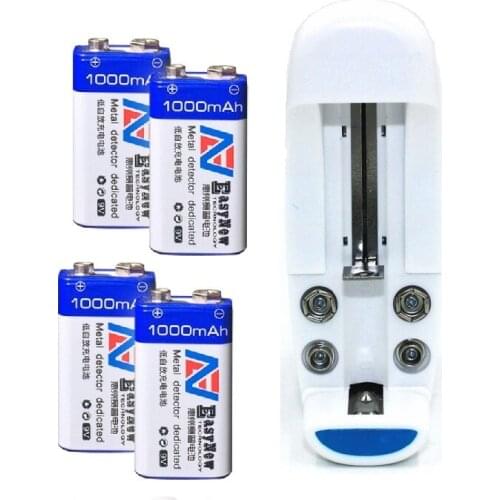 4pcs/lot 1000mAh Li-ion 9 V Rechargeable Batteries+18650 14500 16340 CR123A 9v Battery charger
