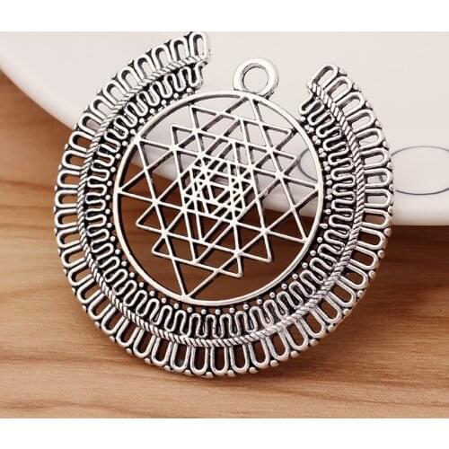 5 Pieces Large Open Hollow Sri Yantra Meditation Charms Pendants for Jewellery Making Accessories 50x48mm