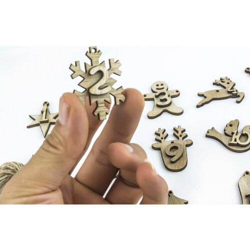Christmas Decoration Pendant Wooden Craft Accessories Christmas Advent Calendar Countdown Charm Set Pendant