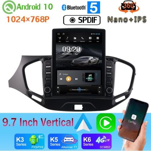 Android auto Nano+IPS 9.7" Tesla Style PX6 4+64G GPS Android 10 Radio For LADA Vesta Cross Sport 2015-2020 360 Camera Car Media