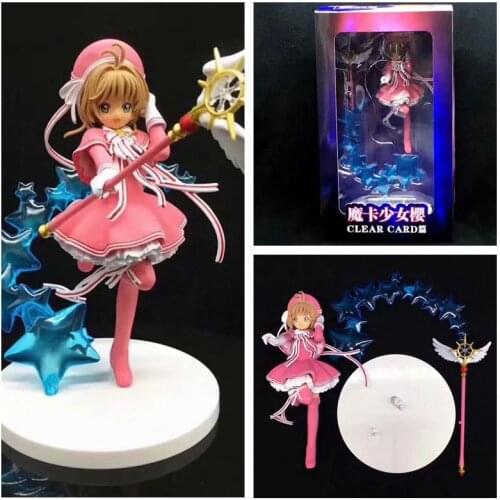 Anime Card Captor Sakura Clear Card Kinomoto Sakura with Magic Wand PVC Action Figures Collectible Model Toys Doll Gift 18cm
