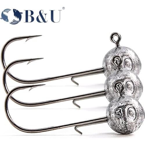 B&U NED head jigs hook fishing accessories Round Ball Jig Head Hook Weedless Shank hooks For Soft Worm Fishing tackle