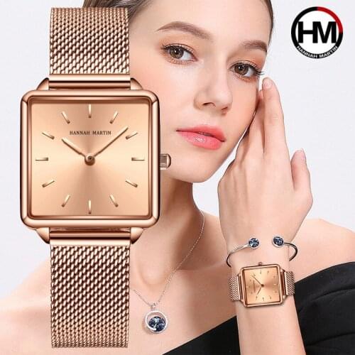 NEW Watch Women Fashion Brand Stainless Steel Mesh Belt Watches Simple Ladies' Square Small Dial Quartz Clock Dress Wristwatches