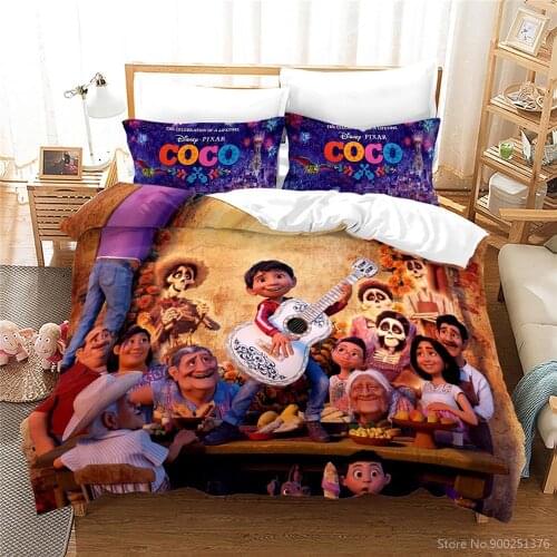 Disney Cartoon Coco 3D Printed Bedding Set Queen King Size Duvet Cover with Pillowcase Set Comforter Cover Set for Children Kids