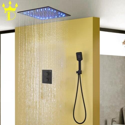 DISGOD Bath & Shower Set Accessories Temperature Sensitive LED Rainfall Shower Head Matte Frosted Blacken Bathroom Shower Faucet