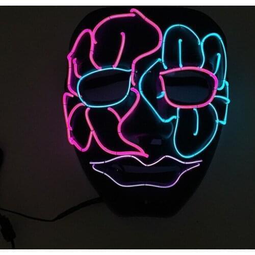 Two Colors Mixed Flowers Eye EL Wire Mask Glowing Horror Face Mask For Halloween Carnival
