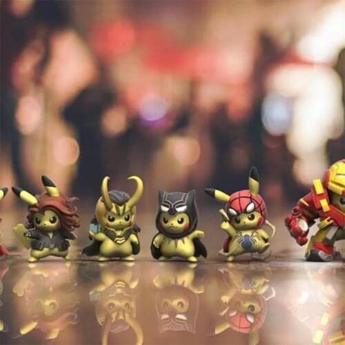 Pokemon The Avengers Anime Action FIgures Legends Kawaii Pikachu Cosplay Iron Man Spiderman Model Pop IT Children Toys