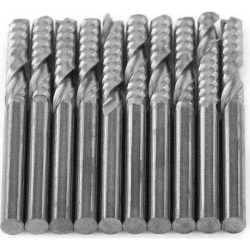 10pcs/set 3.175*10/15/17/22MM Single Flute End Mills CNC Route Bits Tungsten Carbide Woodworking Acrylic Cutting Milling Cutters