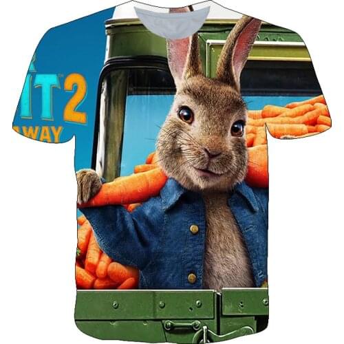 Boys T Shirts Peter Kawaii Rabbit Printed Funny Movie Animal Kids Clothes Girls T-Shirt Harajuku Streetwear Summer Casual Tops