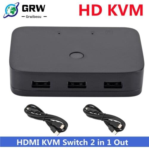 GRWIBEOU HDMI KVM Switch 2 in 1 Out 4K@30Hz with USB2.0 Hub for PC Monitor Projector Keyboard Mouse Drop Shipping