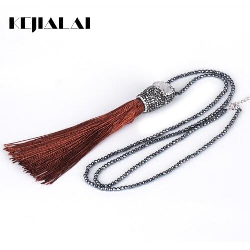 KEJIALAI Long Tassel Necklace Womens CZ Rhinestone Jewelry Necklace Unique Lady Trendy Pendant Necklaces Gift N204
