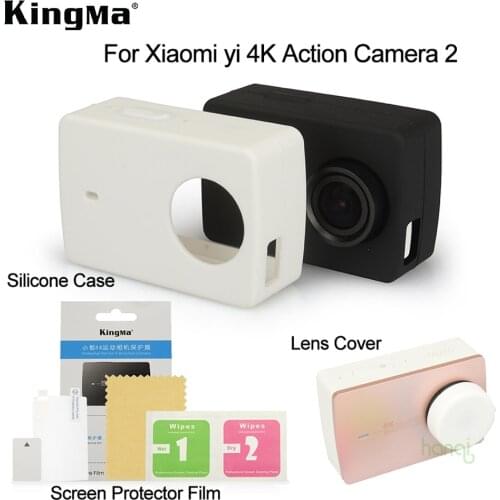 New KingMa For Xiaomi Yi 4k Screen Protector Film+ Xiaomi Yi 4K II Silicone Case+Lens Cover For Xiaomi yi 4K Action Camera 2