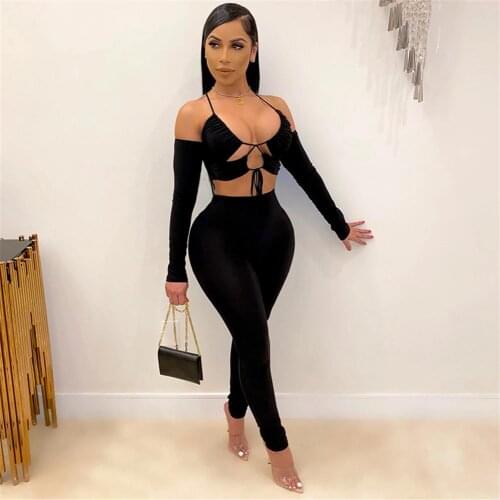 Bodycon Two Piece Outfits for Women Sexy Club Wear Co Ord Sets Halter Backless Off Shoulder Party Club Matching Sets
