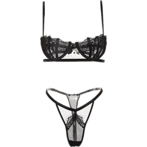 Womens Lingerie Set, Sexy Lace Mesh Hollow Out Bra and Panty Two-piece Suit for Honeymoon Wedding Nights