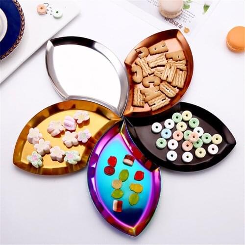 Leaf Stainless Steel Cosmetic Storage Biscuit Candy Dessert Bread Tray Dish Plate Plates Jewelry Ring Trays Ins Chic Decoration