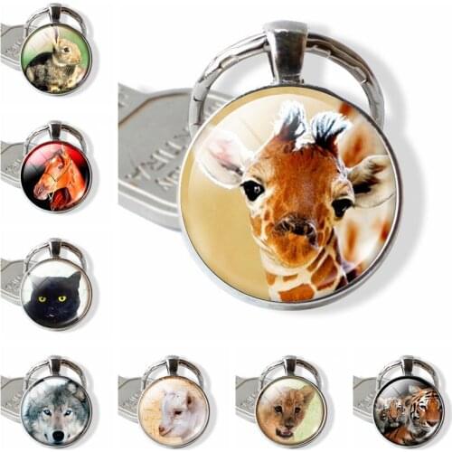 Cute Giraffe Key Chain Cat Wolf Tiger Sheep Animal Beautiful Photo Pendant Man Women Fashion Animal Pendant Bag Accessories