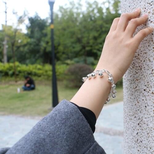 Fashionable womens 925 sterling silver bracelet glossy original silver bell chain ringing charm jewelry Pulseira feminina