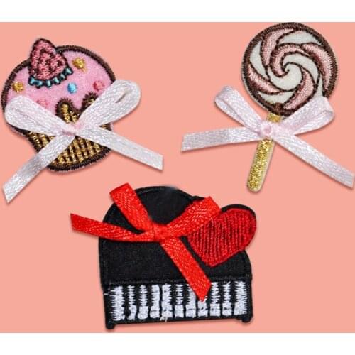 Cartoon Bow Lollipop Patch Iron On Embroidery Girls Clothes Stickers DIY Jeans Bags Hat Shoe Dress Shirts Appliques Sewing Badge