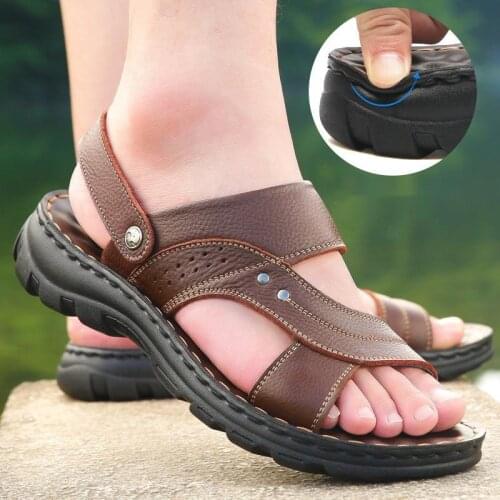 Genuine Leather Mens Casual Sandals Men Shoes Sandles Slide 2021 Summer Slippers Beach Sandalias