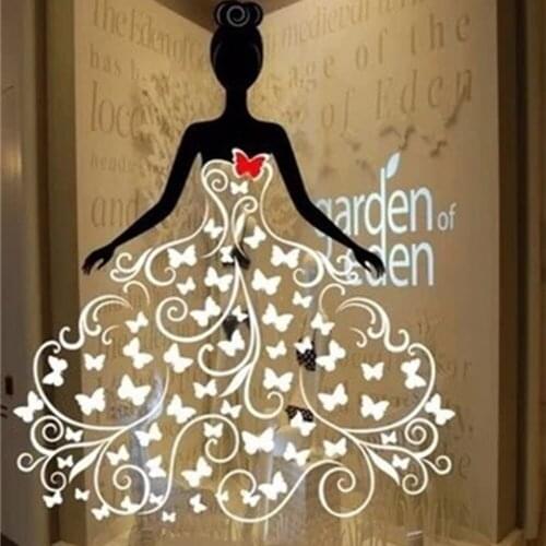 Window sticker Clothing wedding dress shop glass window lovely girl lady women decorative sticker advertising wall sticker