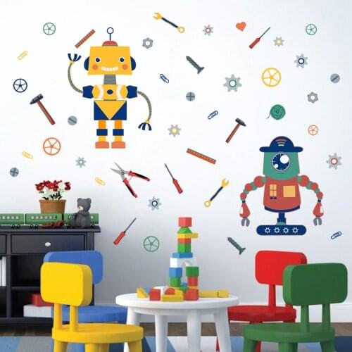 DIY Robots Wall Stickers Boy Kids Room Decor Aesthetic Nursery Living Room Bedroom Decoration Wallstickers Decals for Furniture